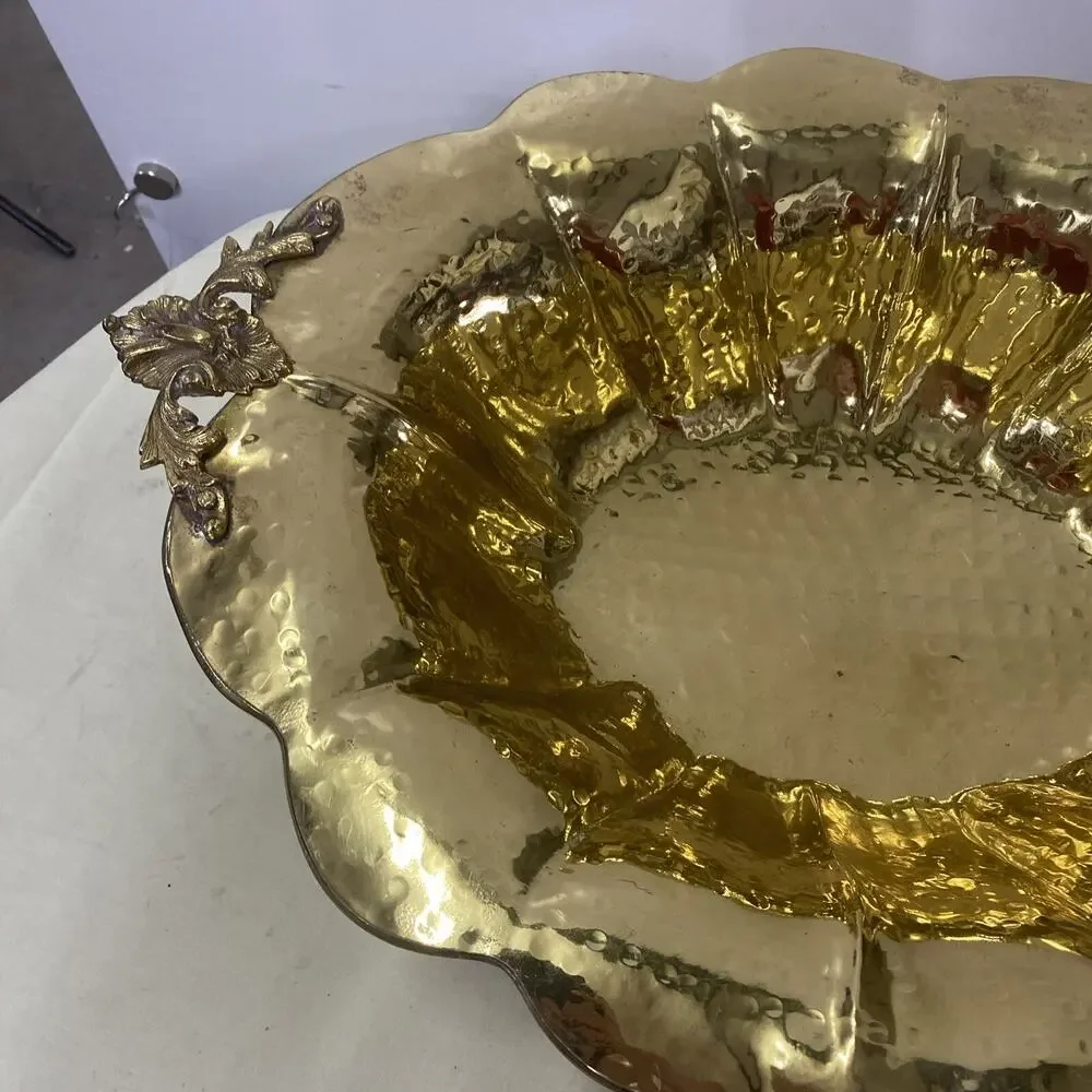 Large Vintage Fruitbowl Centerpiece In Gold Metal Mid 20th Century Italy